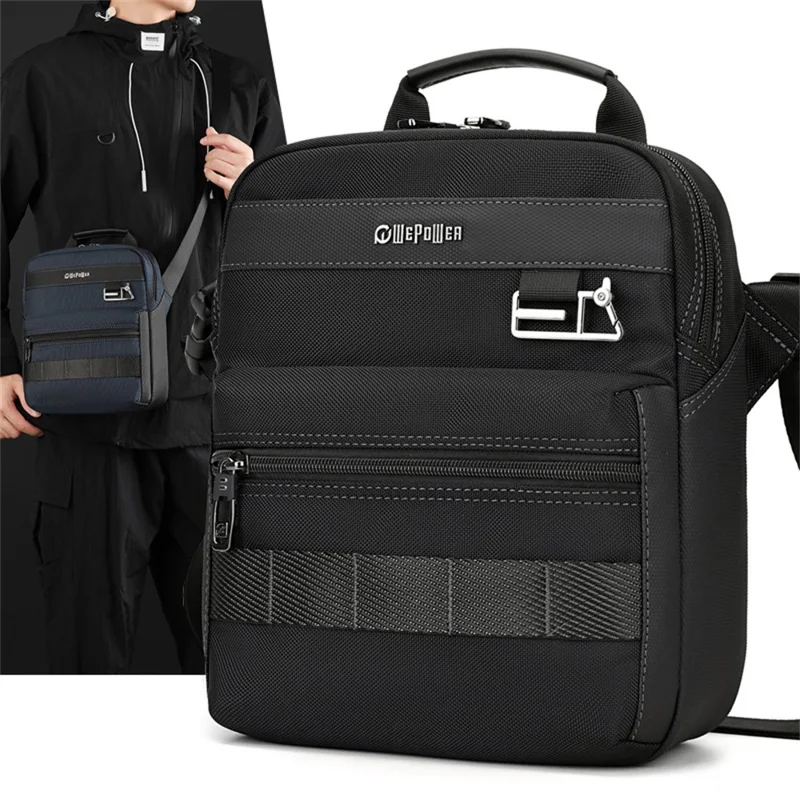 WEPOWER 9306 Size S Square Crossbody Bag for Men Waterproof Nylon Travel Shoulder Pack with Tote Handle - Black