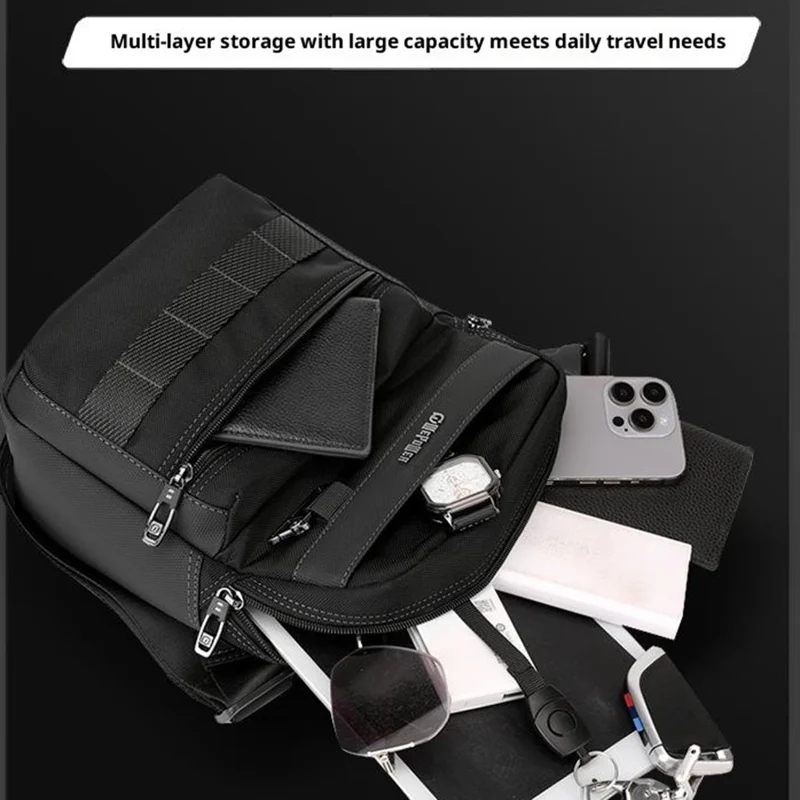 WEPOWER 9306 Size S Square Crossbody Bag for Men Waterproof Nylon Travel Shoulder Pack with Tote Handle - Black