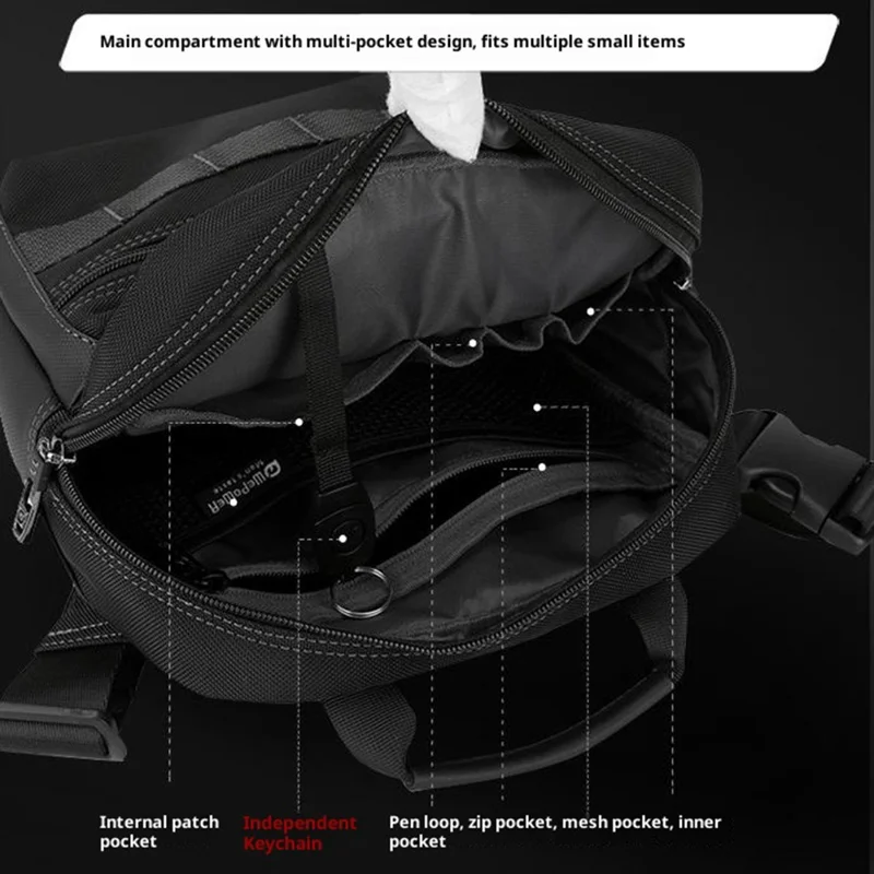WEPOWER 9306 Size S Square Crossbody Bag for Men Waterproof Nylon Travel Shoulder Pack with Tote Handle - Black
