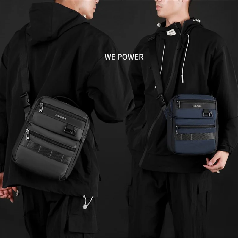 WEPOWER 9308 Waterproof Nylon Casual Shoulder Bag for Men Crossbody Pack Built In Keyring Strap - Dark Blue