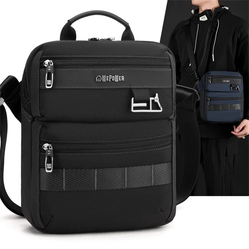 WEPOWER 9308 Waterproof Nylon Casual Shoulder Bag for Men Crossbody Pack Built In Keyring Strap - Dark Blue