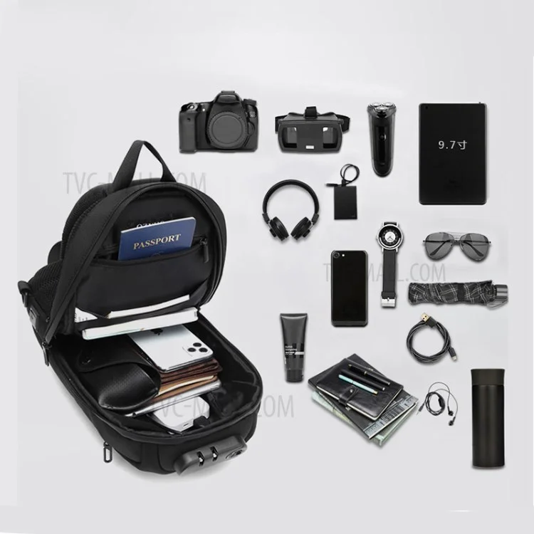 OZUKO 9361 Anti-theft Shockproof Breathable Chest Bag Multifunctional Waterproof Shoulder Bag for Men - Black