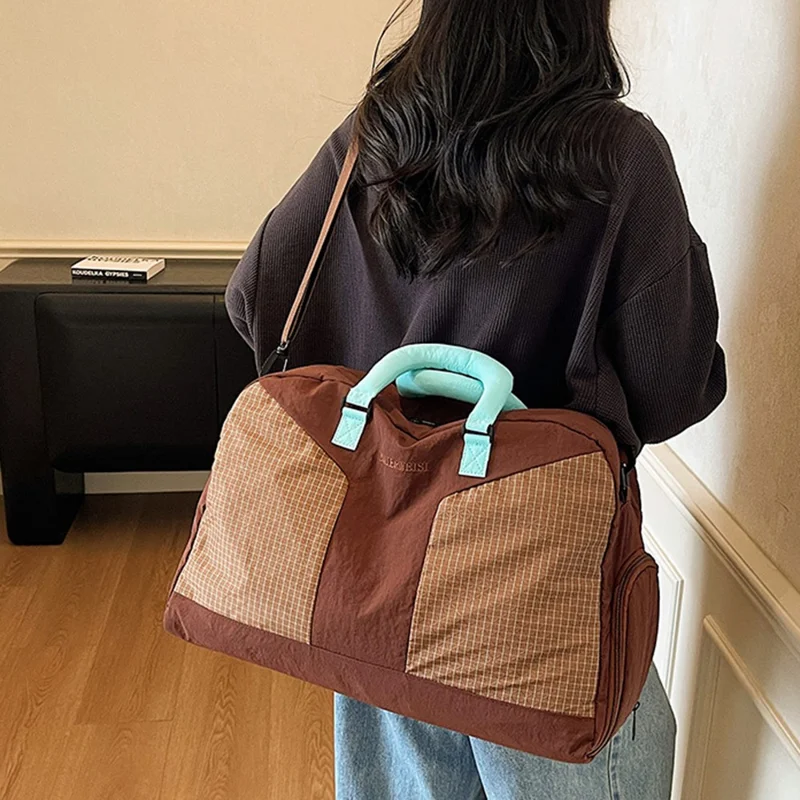 حقيبة رياضية حقيبة سباحة صالة ألعاب رياضية فصل جاف ورطب حقيبة دفيلة للسفر كتف عبر الجسم حقيبة أمتعة للنساء - قهوة