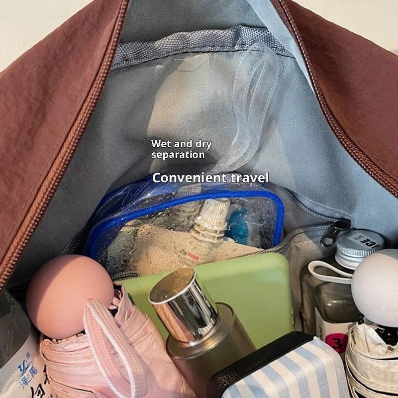 حقيبة رياضية حقيبة سباحة صالة ألعاب رياضية فصل جاف ورطب حقيبة دفيلة للسفر كتف عبر الجسم حقيبة أمتعة للنساء - قهوة