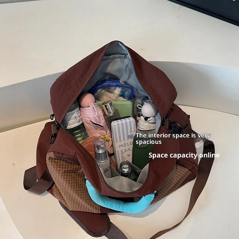 حقيبة رياضية حقيبة سباحة صالة ألعاب رياضية فصل جاف ورطب حقيبة دفيلة للسفر كتف عبر الجسم حقيبة أمتعة للنساء - قهوة