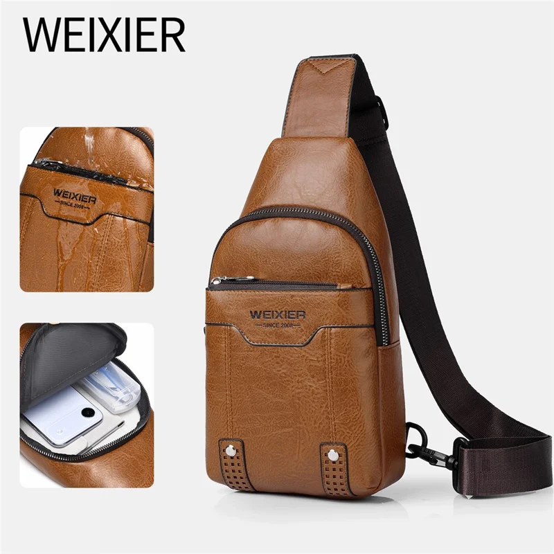 WEIXIER X466 Borsa a Tracolla Leggera da Uomo Resistente all'Acqua Casual con Cinturino Regolabile - Marrone Chiaro