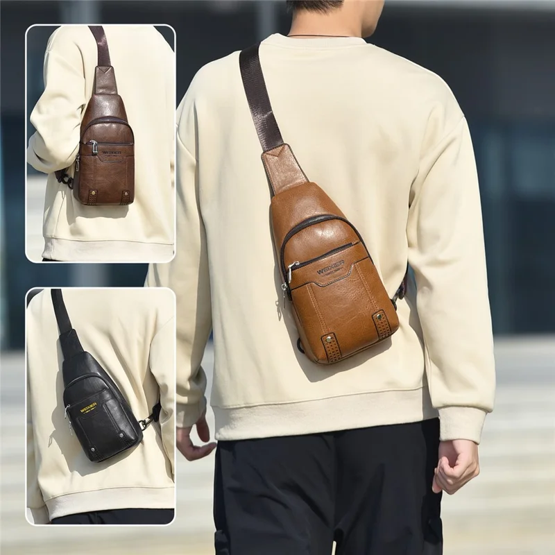 WEIXIER X466 Borsa a Tracolla Leggera da Uomo Resistente all'Acqua Casual con Cinturino Regolabile - Marrone Chiaro
