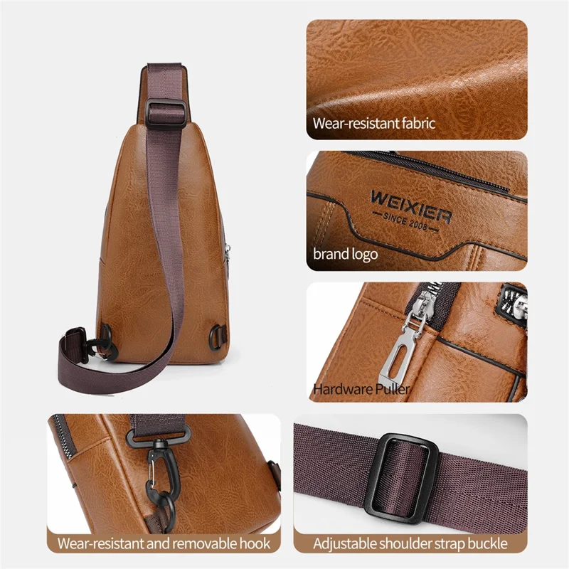 WEIXIER X466 Borsa a Tracolla Leggera da Uomo Resistente all'Acqua Casual con Cinturino Regolabile - Marrone Chiaro