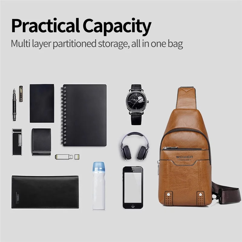 WEIXIER X466 Borsa a Tracolla Leggera da Uomo Resistente all'Acqua Casual con Cinturino Regolabile - Marrone Chiaro