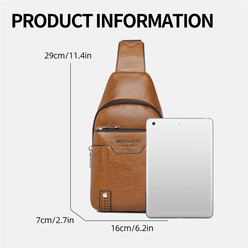 WEIXIER X466 Borsa a Tracolla Leggera da Uomo Resistente all'Acqua Casual con Cinturino Regolabile - Marrone Chiaro