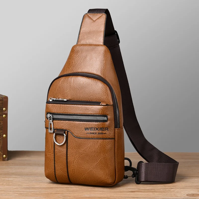WEIXIER X463 Große Kapazität Herren Brusttasche Leicht Umhängetasche Wasserabweisend für Täglichen Pendler Lässige Reisen - Hellbraun