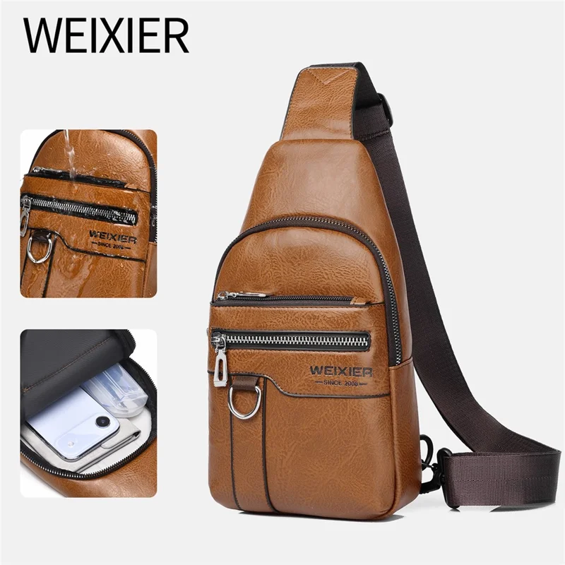 WEIXIER X463 Große Kapazität Herren Brusttasche Leicht Umhängetasche Wasserabweisend für Täglichen Pendler Lässige Reisen - Hellbraun