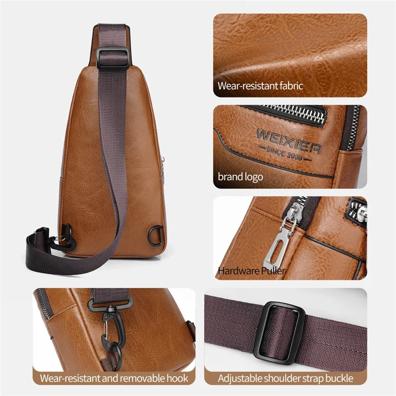 WEIXIER X463 Große Kapazität Herren Brusttasche Leicht Umhängetasche Wasserabweisend für Täglichen Pendler Lässige Reisen - Hellbraun