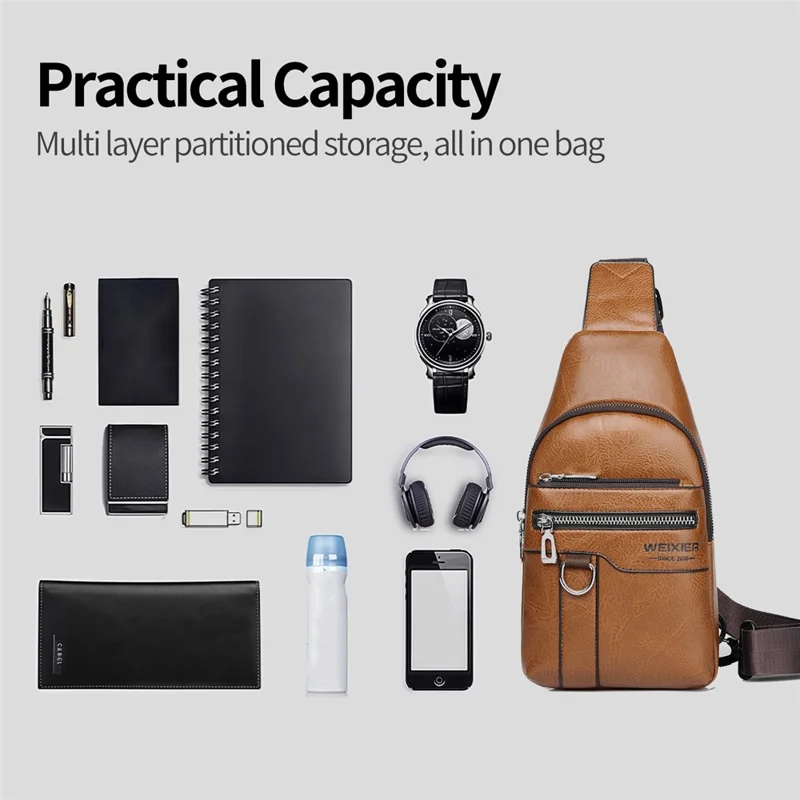 WEIXIER X463 Große Kapazität Herren Brusttasche Leicht Umhängetasche Wasserabweisend für Täglichen Pendler Lässige Reisen - Hellbraun