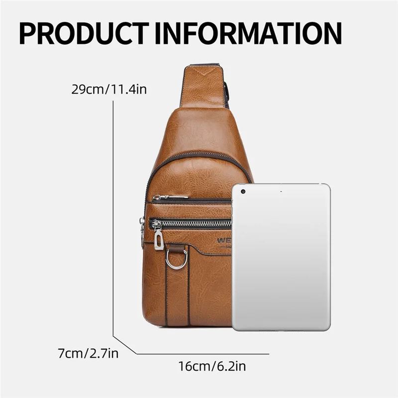 WEIXIER X463 Große Kapazität Herren Brusttasche Leicht Umhängetasche Wasserabweisend für Täglichen Pendler Lässige Reisen - Hellbraun