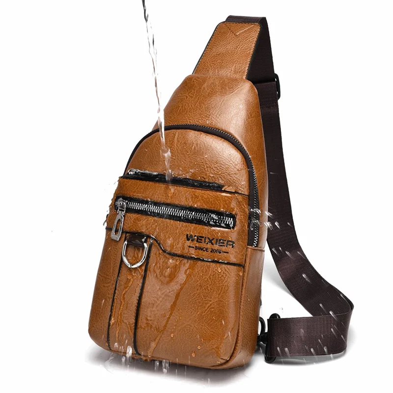 WEIXIER X463 Große Kapazität Herren Brusttasche Leicht Umhängetasche Wasserabweisend für Täglichen Pendler Lässige Reisen - Hellbraun