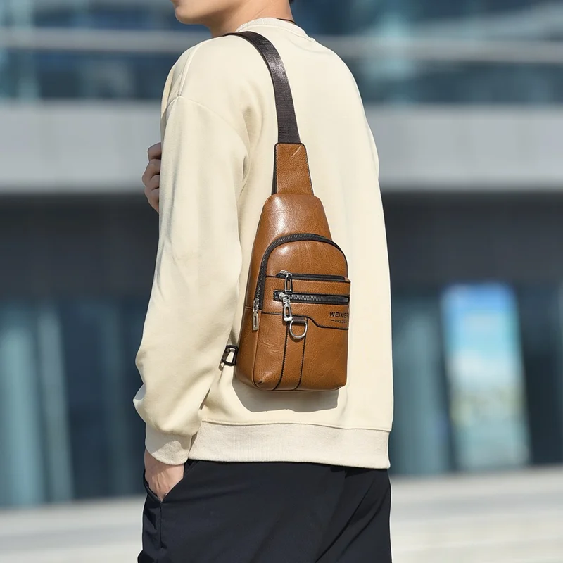 WEIXIER X463 Große Kapazität Herren Brusttasche Leicht Umhängetasche Wasserabweisend für Täglichen Pendler Lässige Reisen - Hellbraun