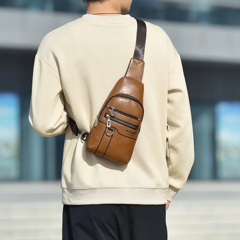 WEIXIER X463 Große Kapazität Herren Brusttasche Leicht Umhängetasche Wasserabweisend für Täglichen Pendler Lässige Reisen - Hellbraun