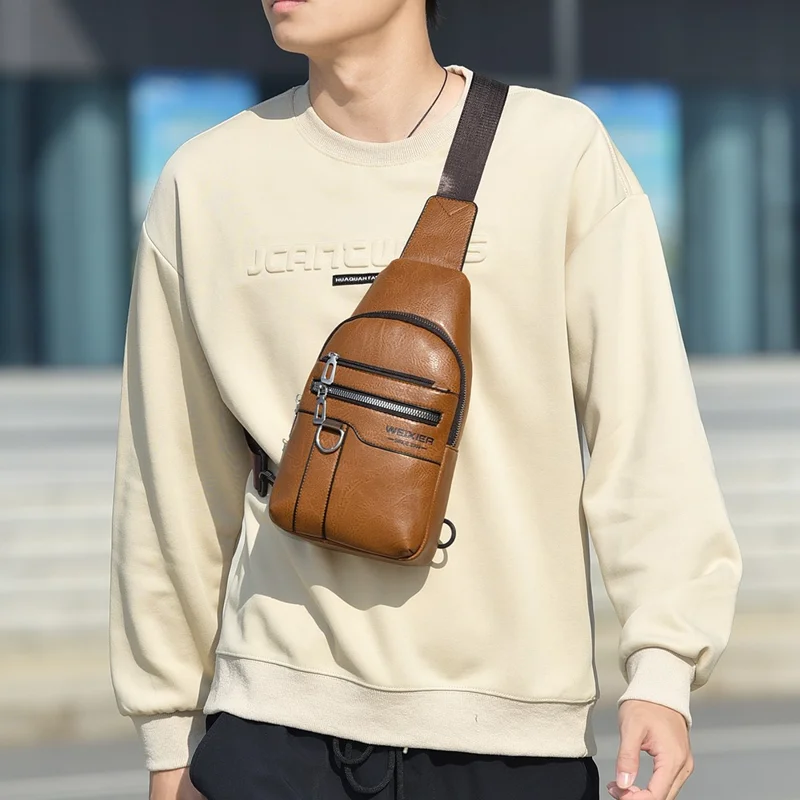 WEIXIER X463 Große Kapazität Herren Brusttasche Leicht Umhängetasche Wasserabweisend für Täglichen Pendler Lässige Reisen - Hellbraun