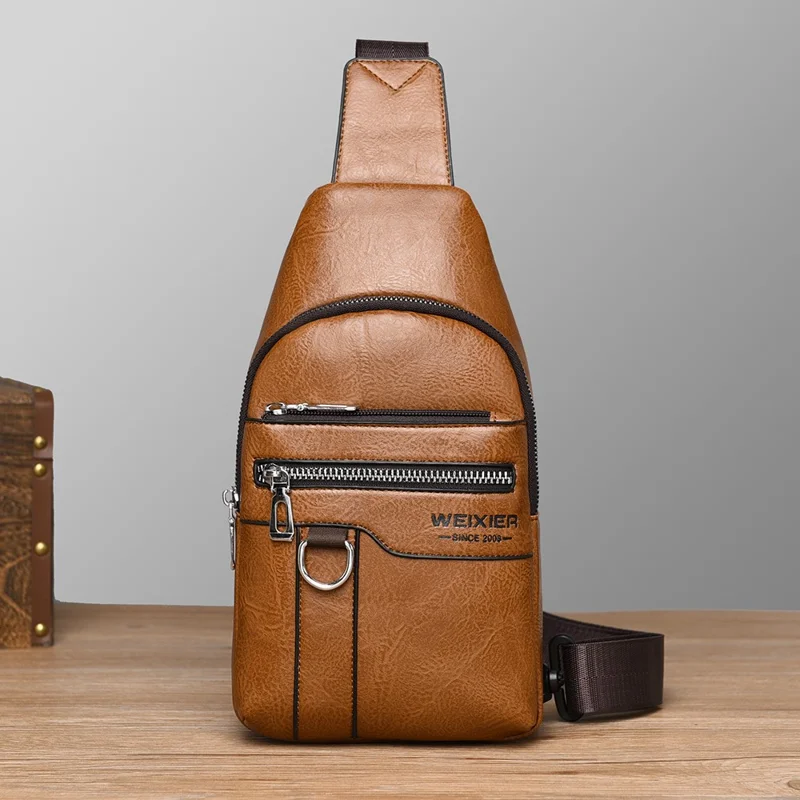 WEIXIER X463 Große Kapazität Herren Brusttasche Leicht Umhängetasche Wasserabweisend für Täglichen Pendler Lässige Reisen - Hellbraun