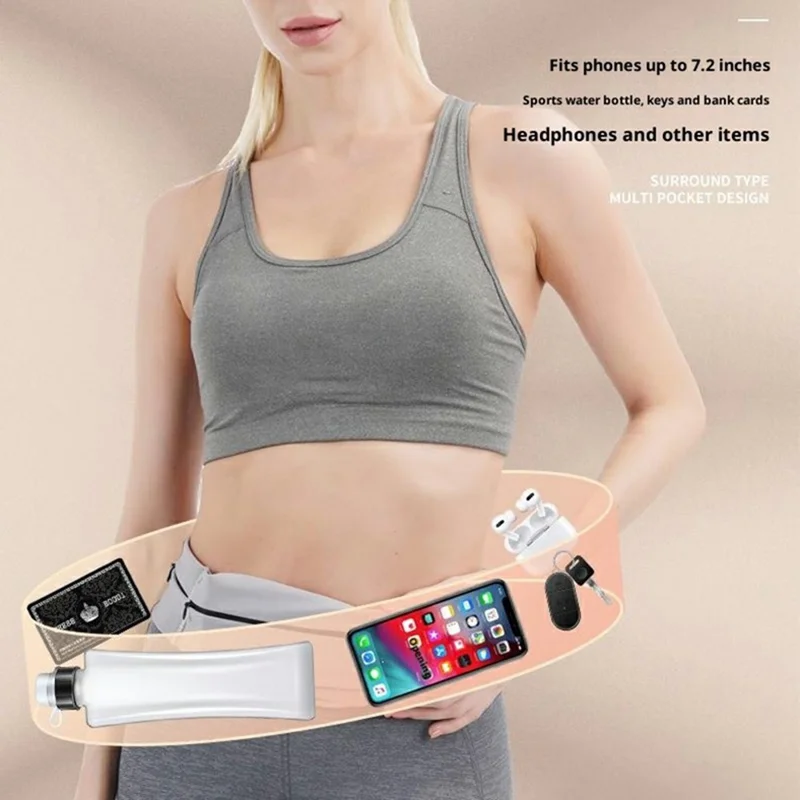 OUDO حزام خصر رفيع غير مرئي، حقيبة خصر للركض مع زجاجة ماء 330 مل - للخصر من 60 سم إلى 85 سم / أسود (خالٍ من مادة البيسفيتول أ، بدون FDA)