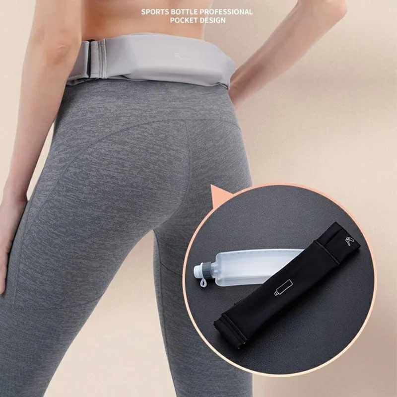 OUDO حزام خصر رفيع غير مرئي، حقيبة خصر للركض مع زجاجة ماء 330 مل - للخصر من 60 سم إلى 85 سم / أسود (خالٍ من مادة البيسفيتول أ، بدون FDA)