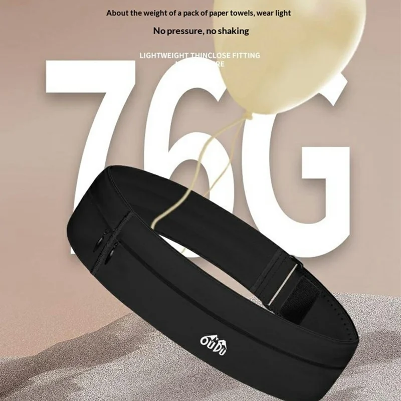 OUDO حزام خصر رفيع غير مرئي، حقيبة خصر للركض مع زجاجة ماء 330 مل - للخصر من 60 سم إلى 85 سم / أسود (خالٍ من مادة البيسفيتول أ، بدون FDA)