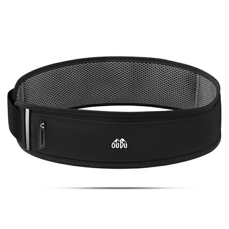 OUDO حزام ركض رفيع وقابل للتنفس، حزمة خصر غير مرئية مقاومة للماء بدون غلاية - للخصر 60 سم - 85 سم / أسود