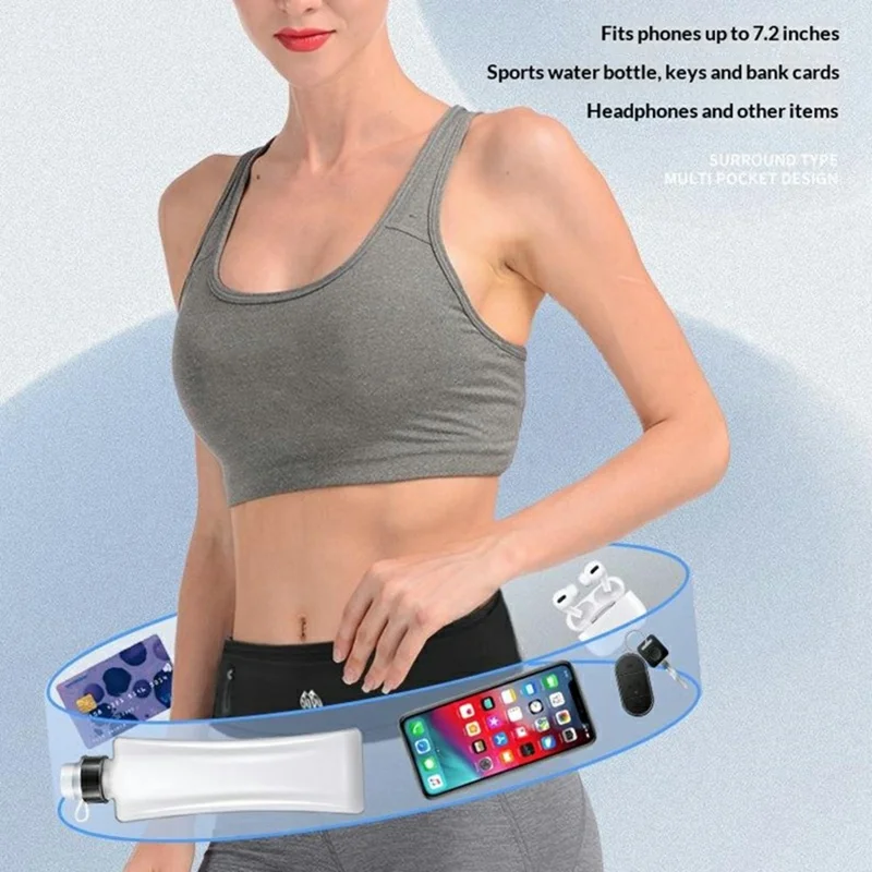 OUDO حزام ركض رفيع وقابل للتنفس، حزمة خصر غير مرئية مقاومة للماء بدون غلاية - للخصر 60 سم - 85 سم / أسود