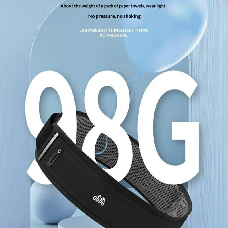 OUDO حزام ركض رفيع وقابل للتنفس، حزمة خصر غير مرئية مقاومة للماء بدون غلاية - للخصر 60 سم - 85 سم / أسود