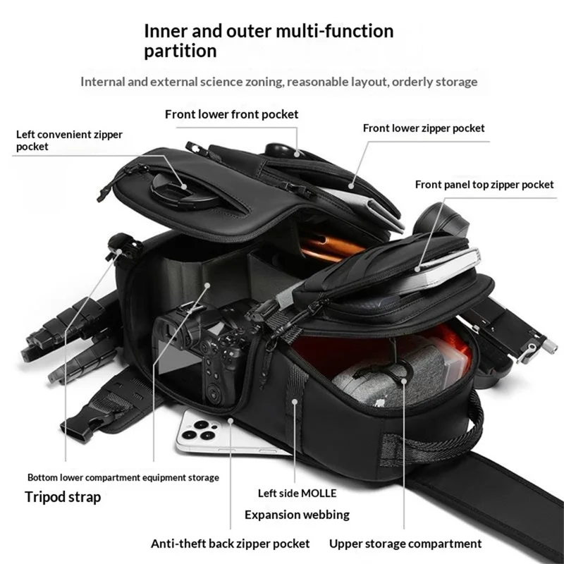 9262 Waterproof DSLR Camera Bag Wear-Resistant Single Shoulder Camera Case Ergonomic Camera Backpack - Black