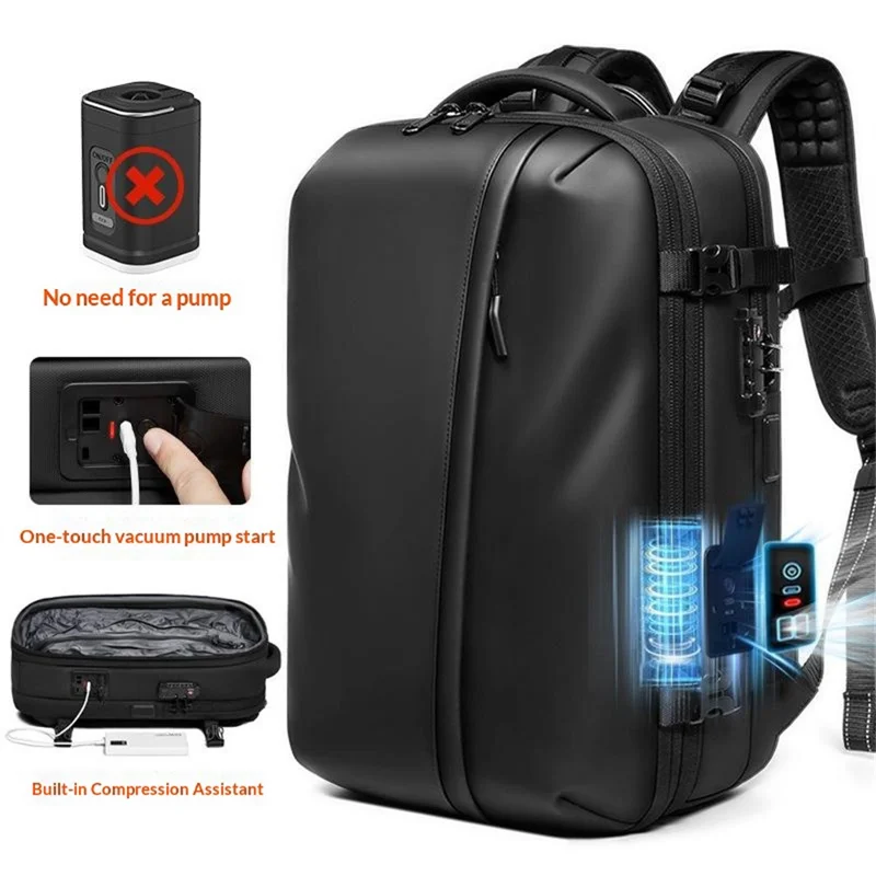 7708 Large Capacity Travel Backpack Built-in Vacuum Compressor Waterproof Business Bag with TSA Lock - Black