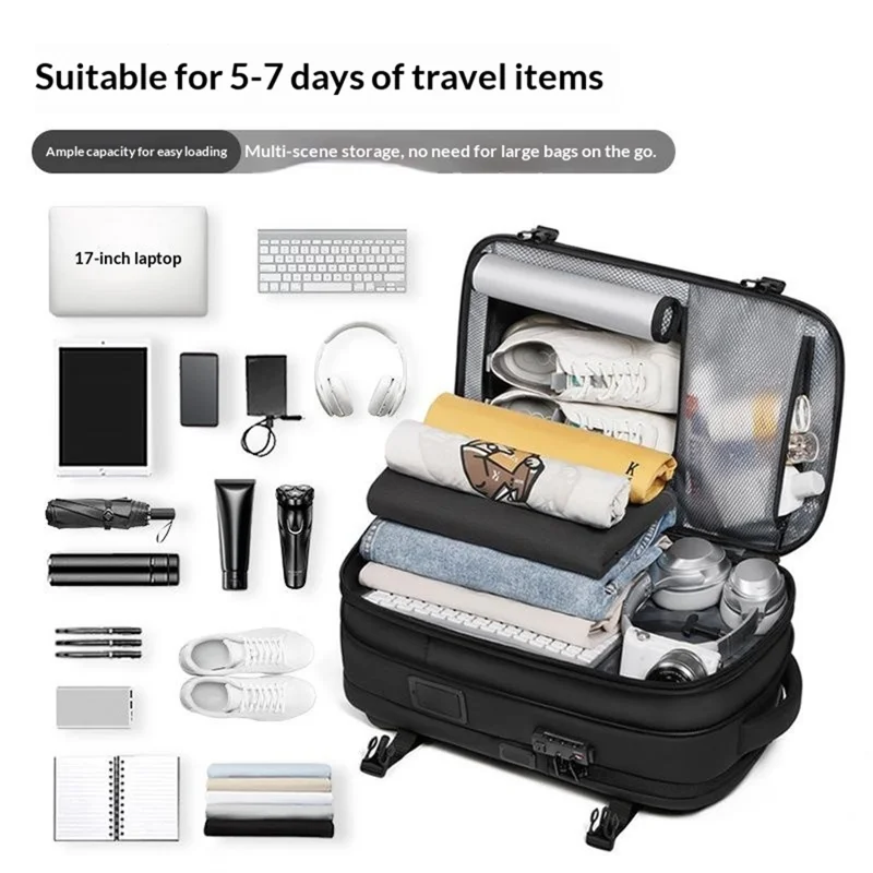 7708 Large Capacity Travel Backpack Built-in Vacuum Compressor Waterproof Business Bag with TSA Lock - Black