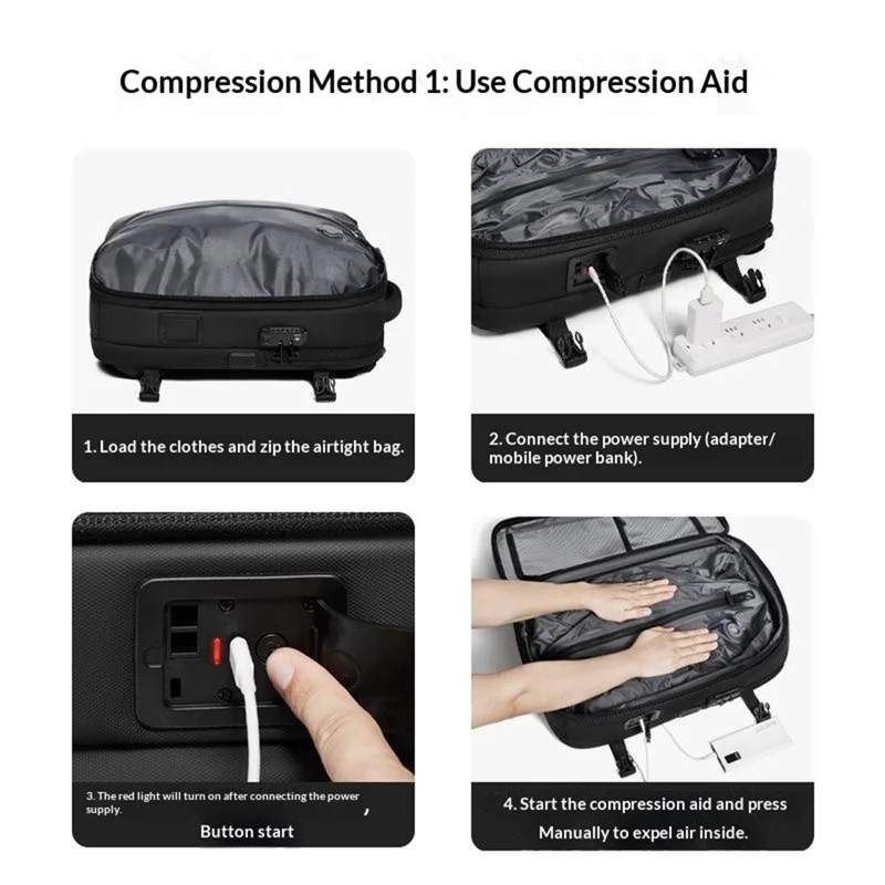 7708 Large Capacity Travel Backpack Built-in Vacuum Compressor Waterproof Business Bag with TSA Lock - Black