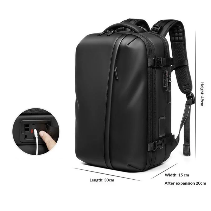 7708 Large Capacity Travel Backpack Built-in Vacuum Compressor Waterproof Business Bag with TSA Lock - Black