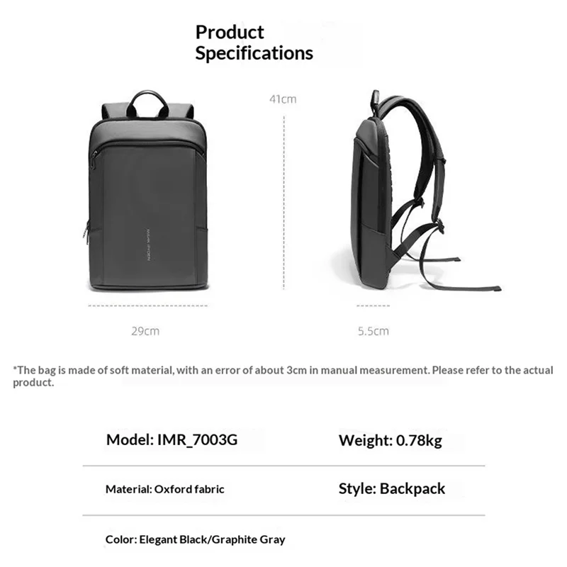 MARK RYDEN MR7003G Travel Laptop Backpack for Men Oxford Fabric Business Notebook Daypack - Black