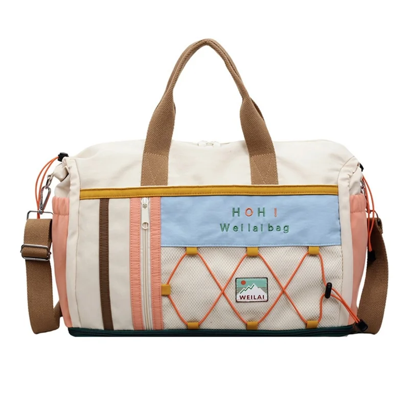 Large Capacity Gym Bag Expandable Handbag Dry Wet Separation Travel Duffel with Shoulder Strap - Brown