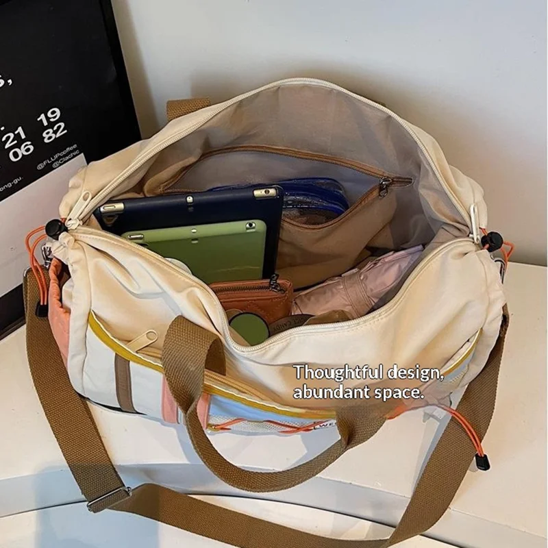 Large Capacity Gym Bag Expandable Handbag Dry Wet Separation Travel Duffel with Shoulder Strap - Brown