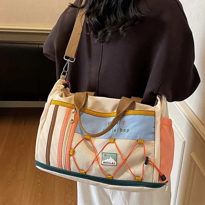 Large Capacity Gym Bag Expandable Handbag Dry Wet Separation Travel Duffel with Shoulder Strap - Brown