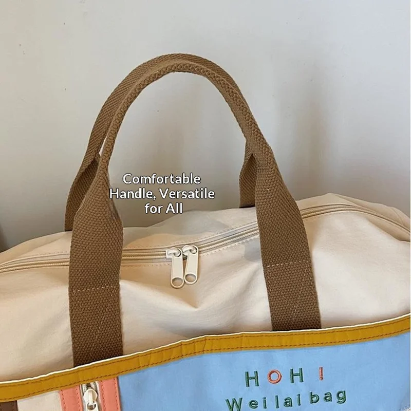 Large Capacity Gym Bag Expandable Handbag Dry Wet Separation Travel Duffel with Shoulder Strap - Brown