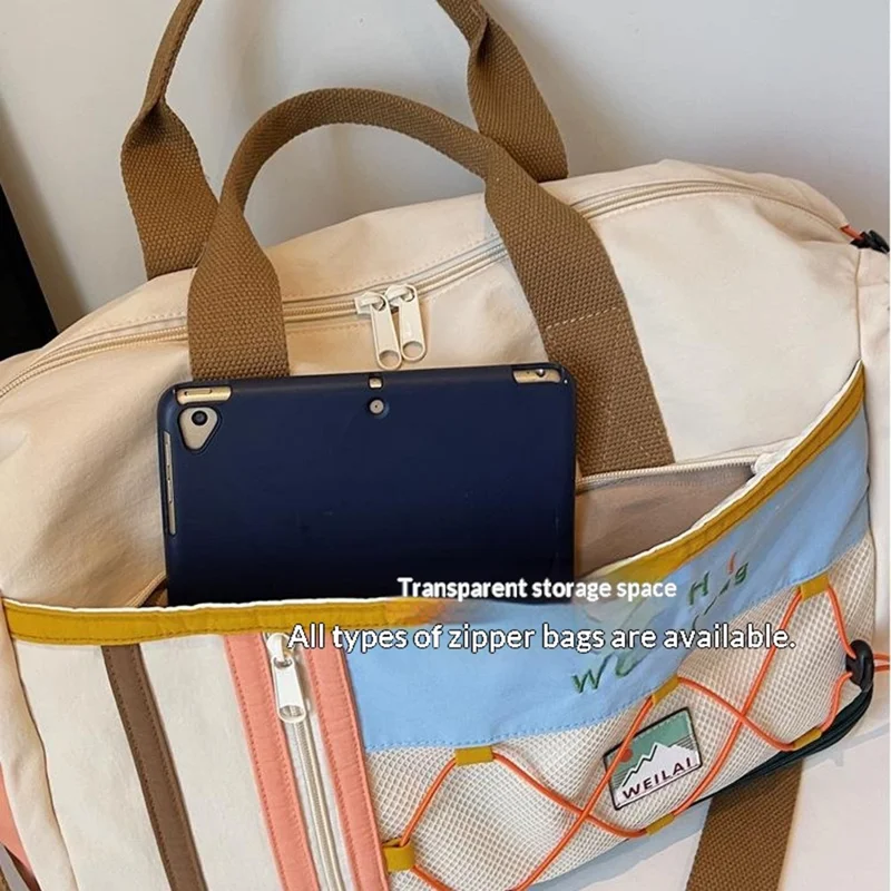 Large Capacity Gym Bag Expandable Handbag Dry Wet Separation Travel Duffel with Shoulder Strap - Brown