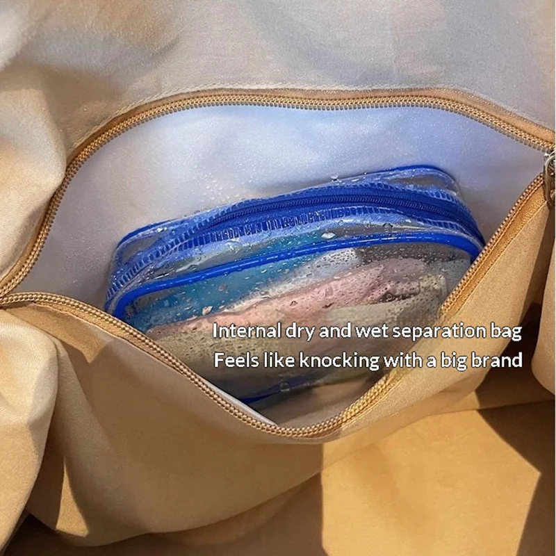 Large Capacity Gym Bag Expandable Handbag Dry Wet Separation Travel Duffel with Shoulder Strap - Brown