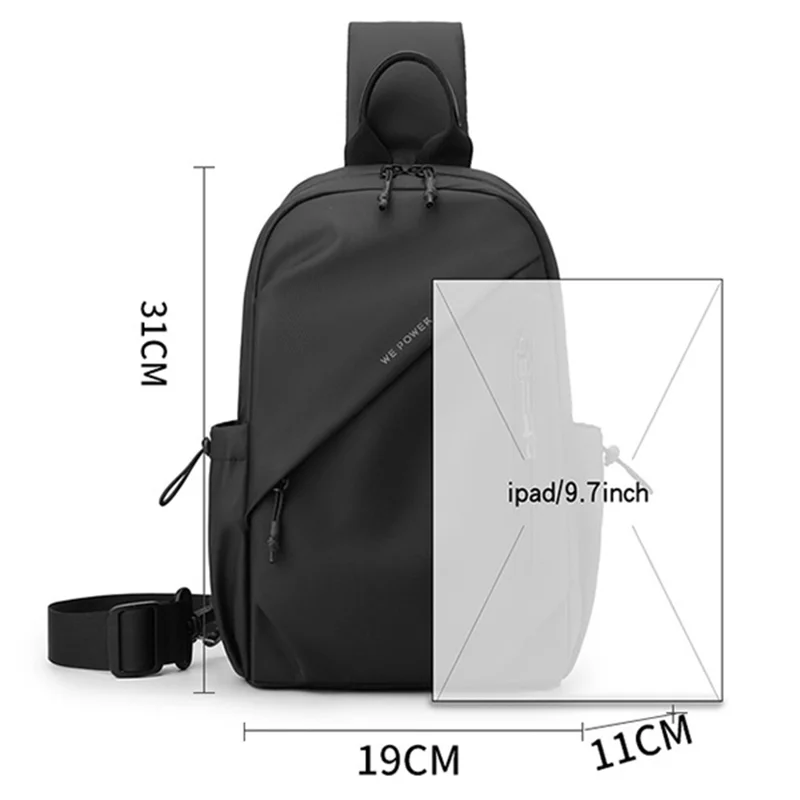 WEPOWER 1239# Commute Men Single Shoulder Bag Large Capacity Crossbody Bag Water-Resistant Chest Pack - Black