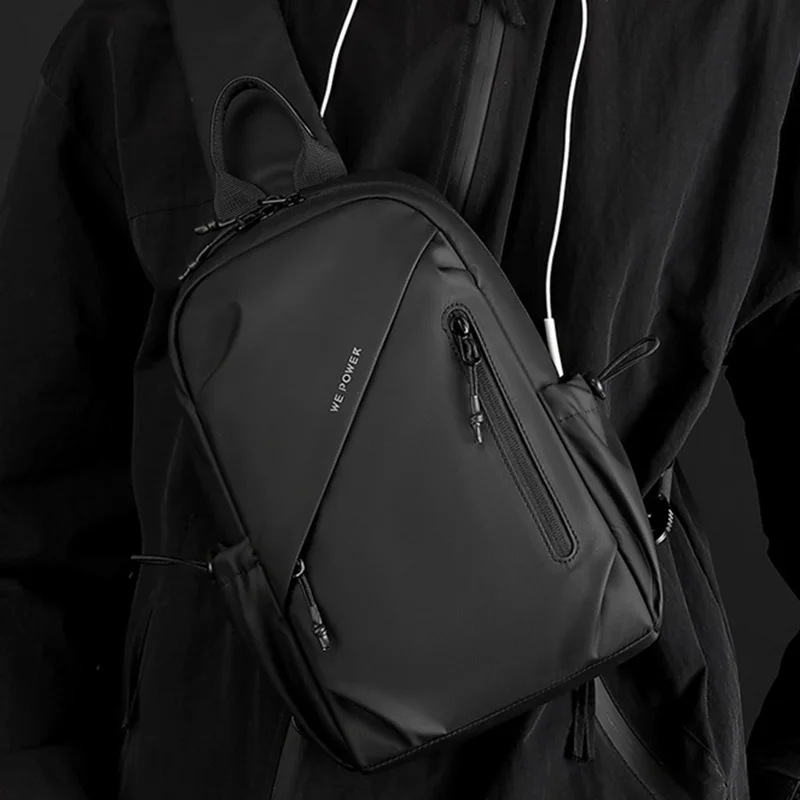WEPOWER 1239# Commute Men Single Shoulder Bag Large Capacity Crossbody Bag Water-Resistant Chest Pack - Black