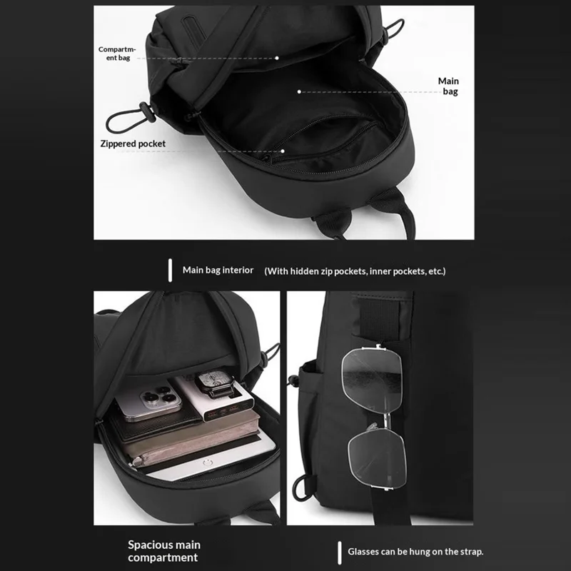 WEPOWER 1239# Commute Men Single Shoulder Bag Large Capacity Crossbody Bag Water-Resistant Chest Pack - Black