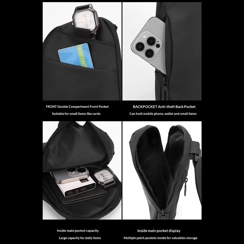 WEPOWER 1326# Lightweight Men Sling Bag Water-Resistant Crossbody Bag Breathable Chest Pack - Black