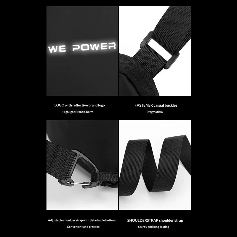 WEPOWER 1326# Lightweight Men Sling Bag Water-Resistant Crossbody Bag Breathable Chest Pack - Black