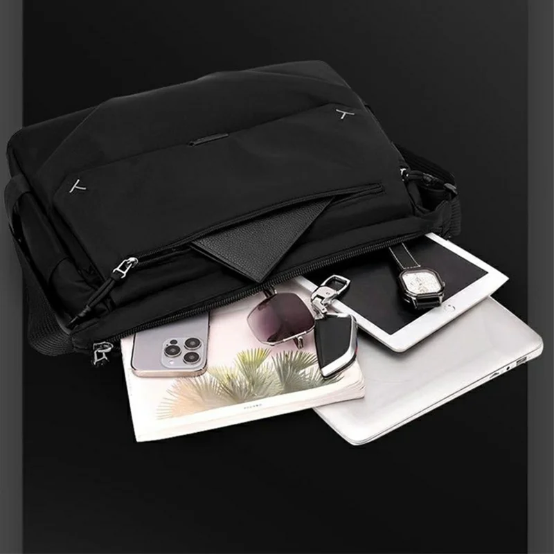 WEPOWER 7206 Men Casual Messenger Bag Waterproof Nylon Large Capacity Crossbody Shoulder Bag - Black