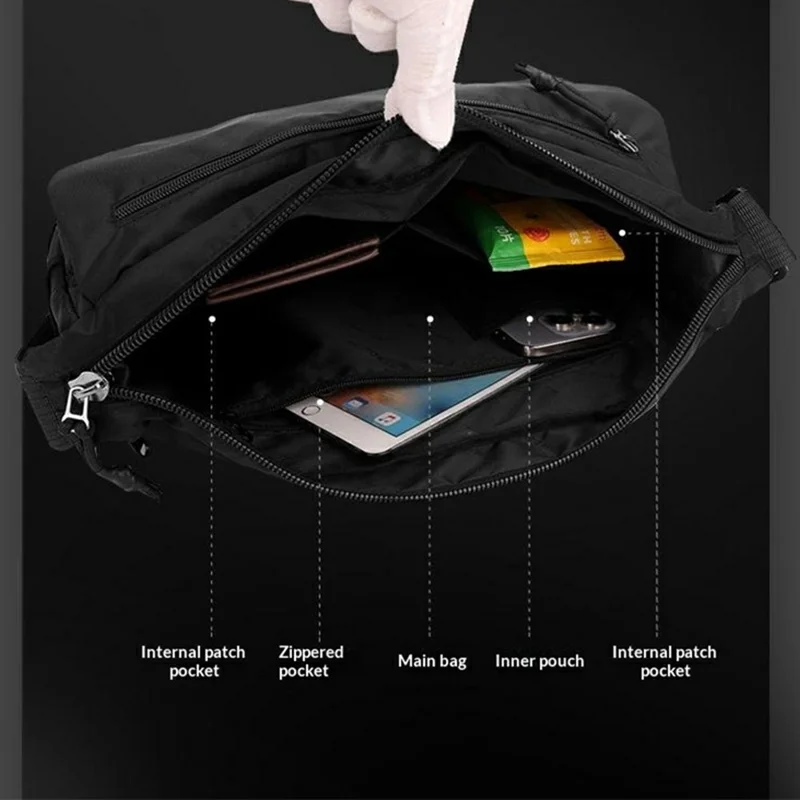 WEPOWER 7206 Men Casual Messenger Bag Waterproof Nylon Large Capacity Crossbody Shoulder Bag - Black