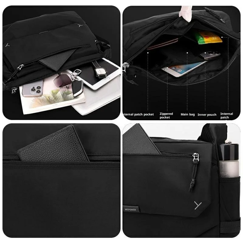 WEPOWER 7206 Men Casual Messenger Bag Waterproof Nylon Large Capacity Crossbody Shoulder Bag - Black